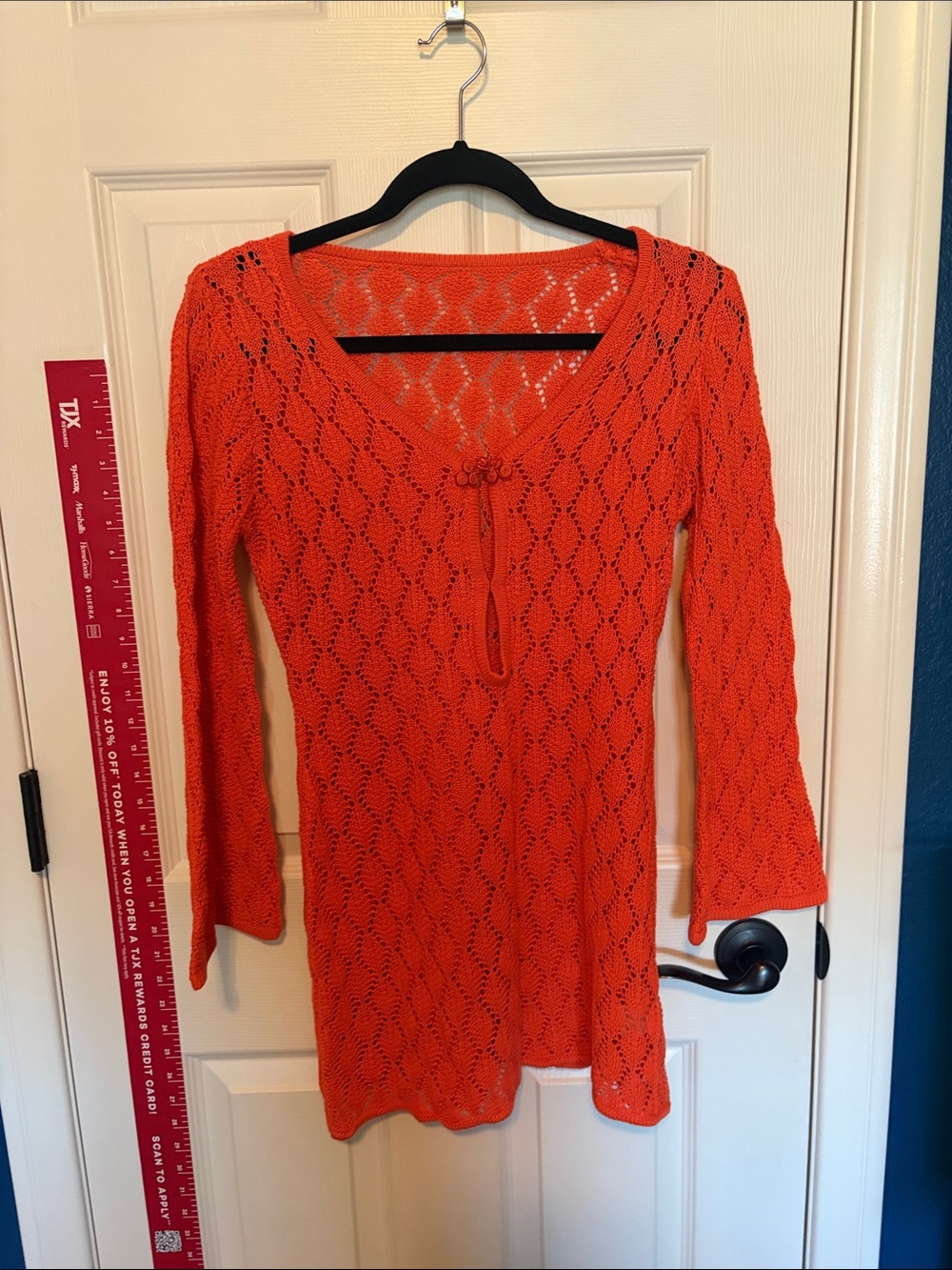 Orange Knit V-Neck Long Sleeve Dress